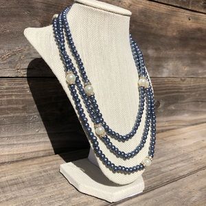 Blue & White long faux pearl necklace